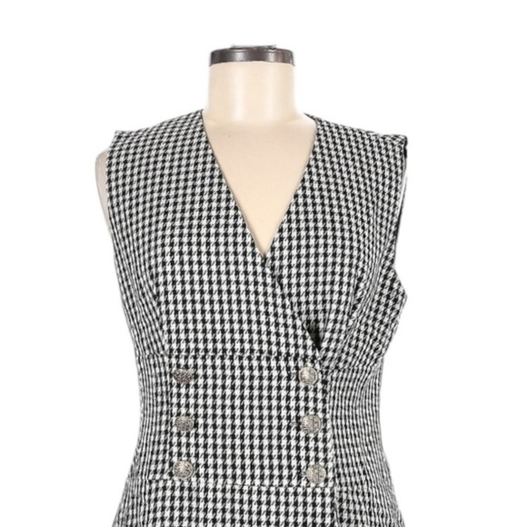 Rachel Zoe Houndstooth Midi Dress NWT 8 Black White Sleeveless Double Breasted - Picture 3 of 10